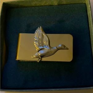 Seagull Pewter Money Clip with a Duck in flight on it.